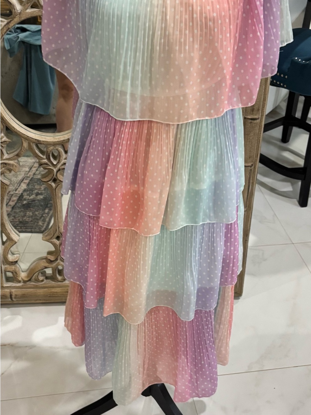 Pastel Rainbow Tiered Off-Shoulder Dress - Picture 2 of 3